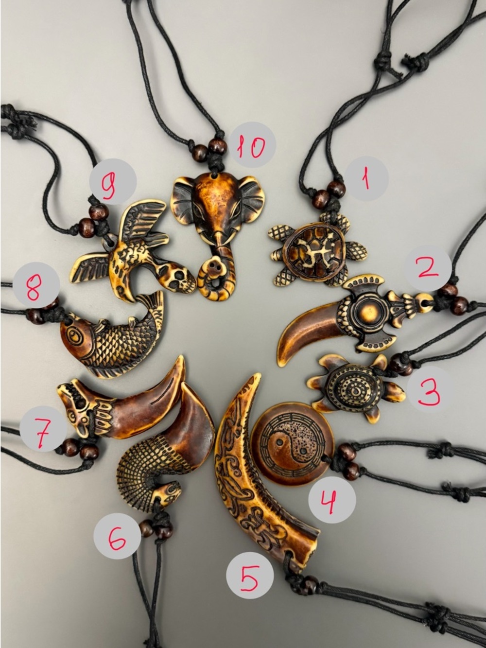 Tribal Pendant Necklace Adjustable Cord Animal Totem Yin Yang Turtle Boho